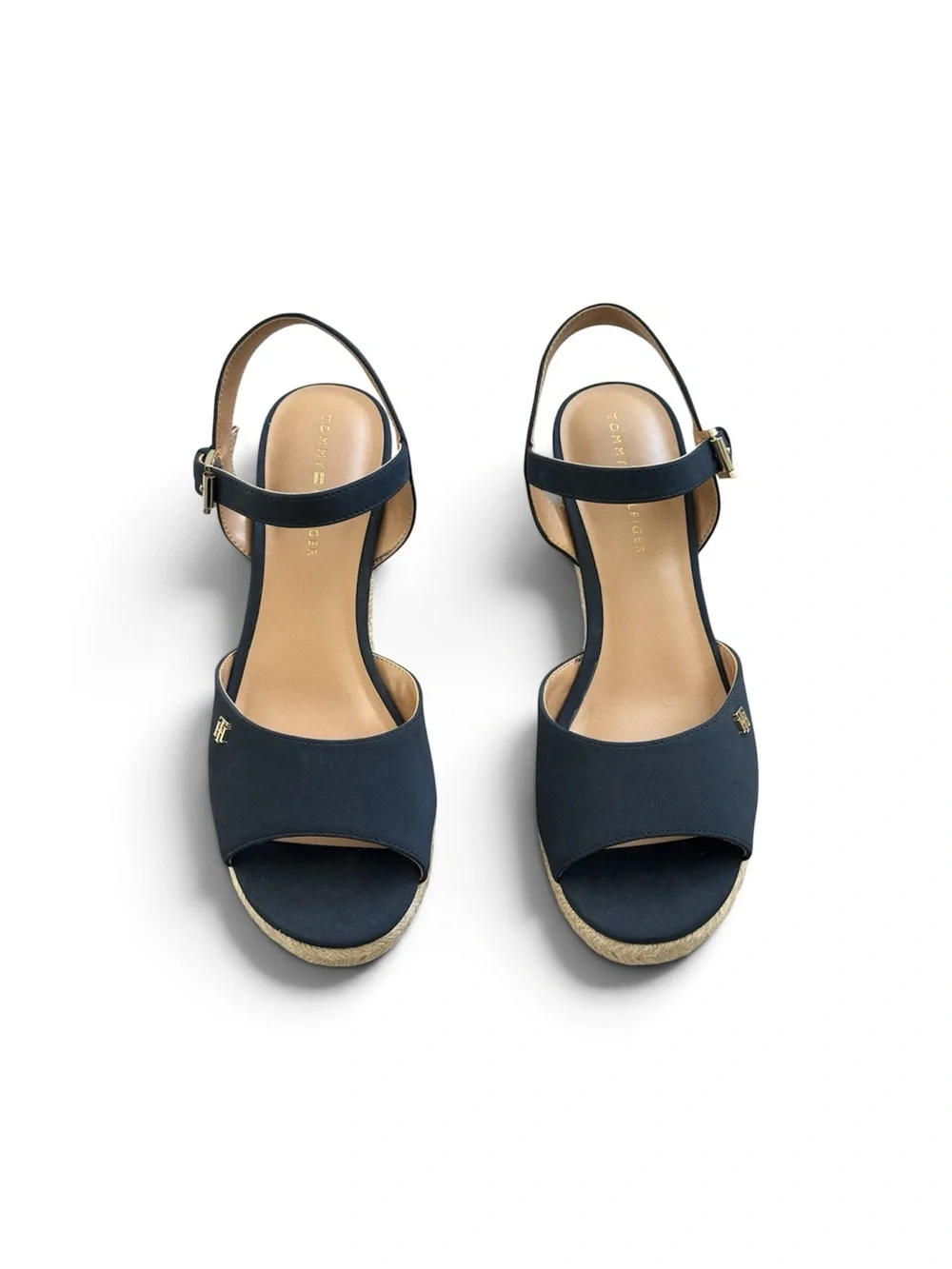 Tommy Hilfiger Navy Espadrille Wedge Sandals Ankle Strap Open Toe 9.5 NWOT